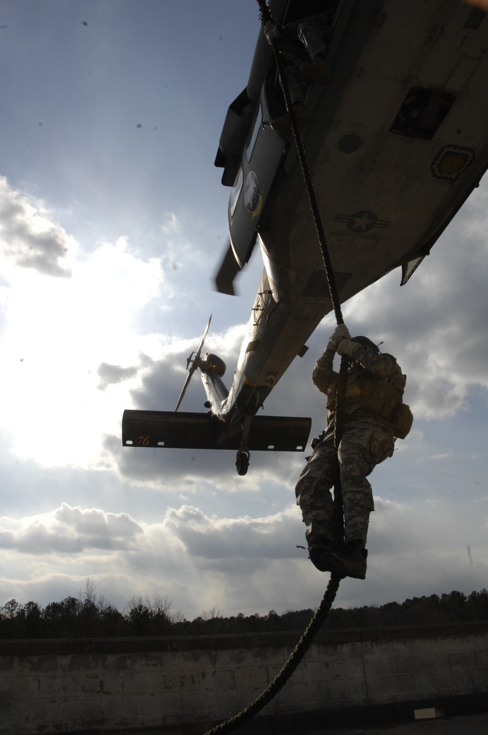 Coalition Forces Fast Rope Insert to a Building on Fort Pickett