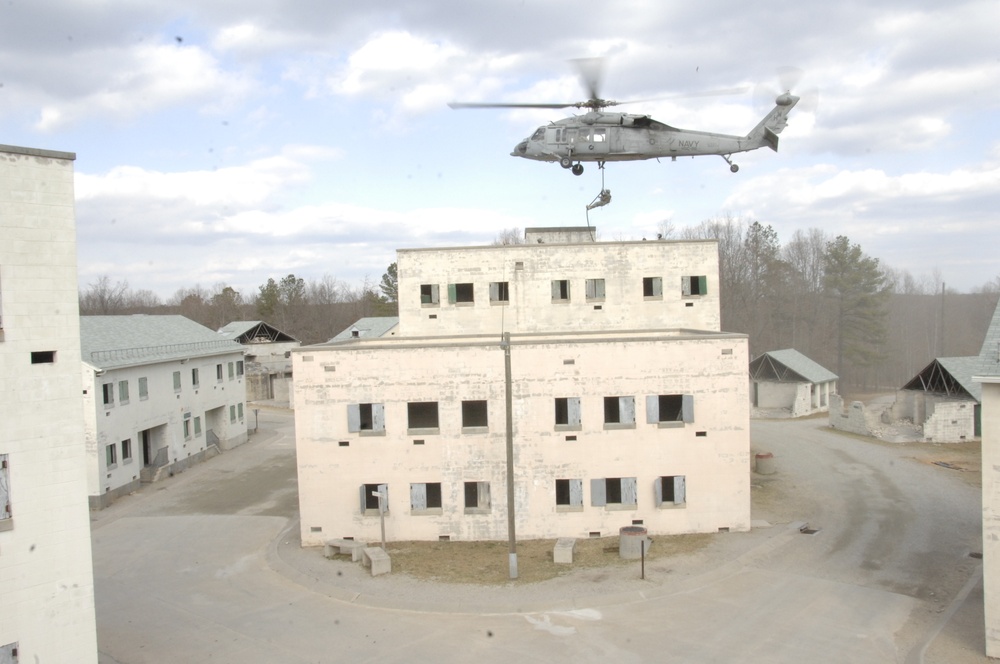 Coalition Forces Fast Rope Insert to a Building on Fort Pickett