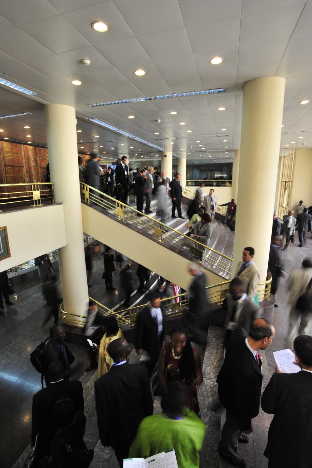 People Walk Through the Halls of the African Union Compound in Addis Ababa, Ethiopia.