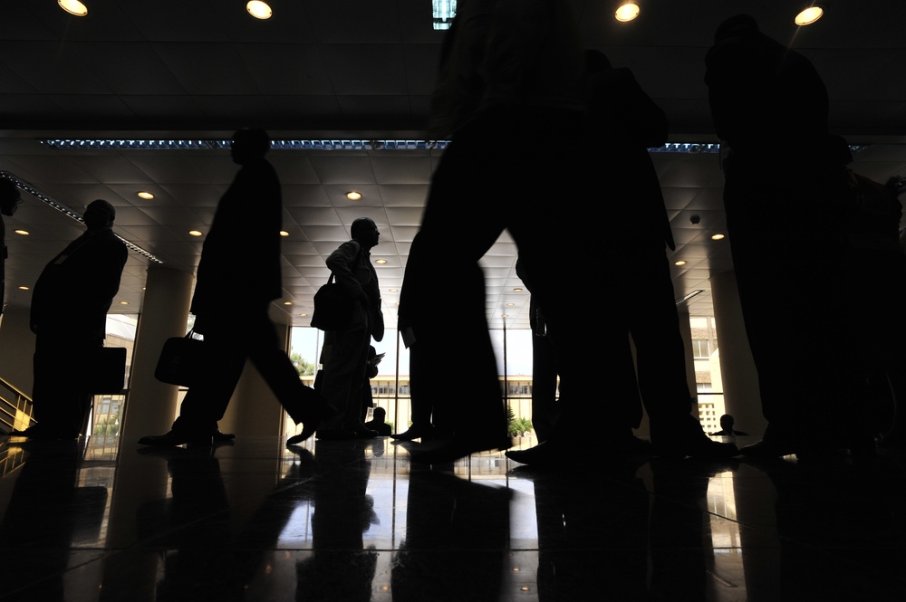 People Walk Through the Halls of the African Union Compound in Addis Ababa, Ethiopia.