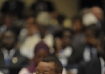 Robert Gabriel Mugabe, President of the Republic of Zimbabwe, Sits in the Plenary Hall of the United Nations (UN) Building in Addis Ababa, Ethiopia, During the 12th African Union (AU) Summit.