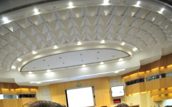 A Diplomat Sits in the Plenary Hall of the United Nations Building in Addis Ababa, Ethiopia, During the 12th African Union (AU) Summit.