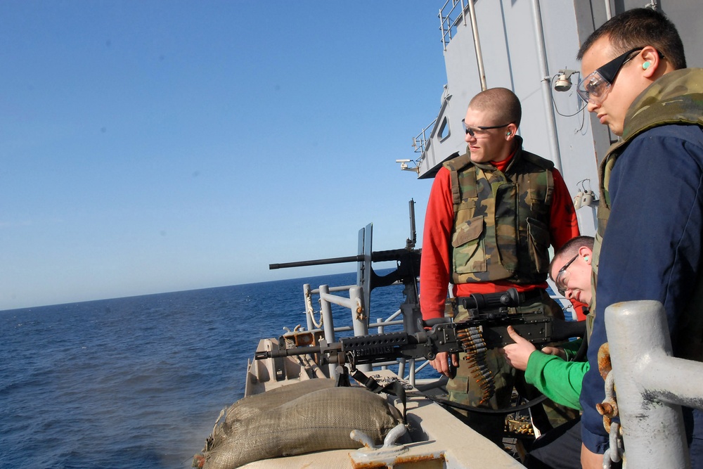 Firing rounds aboard the USS Ronald Reagan