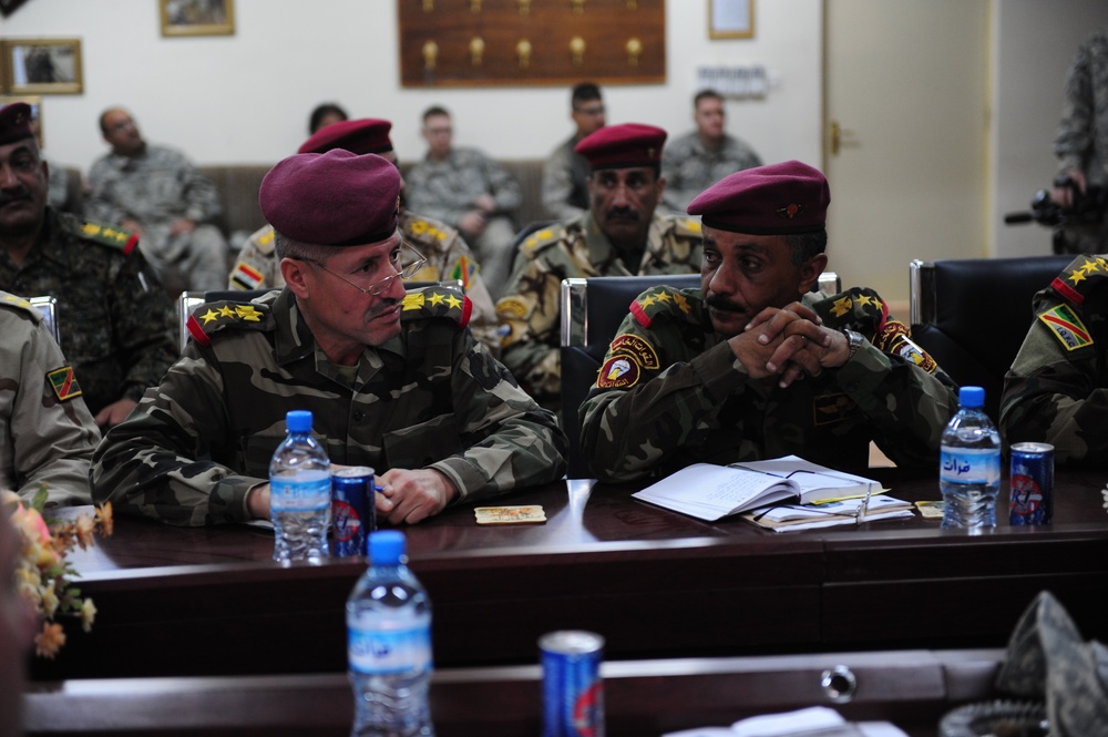 Meeting at Patrol Base Colby in Mahmudiyah, Iraq