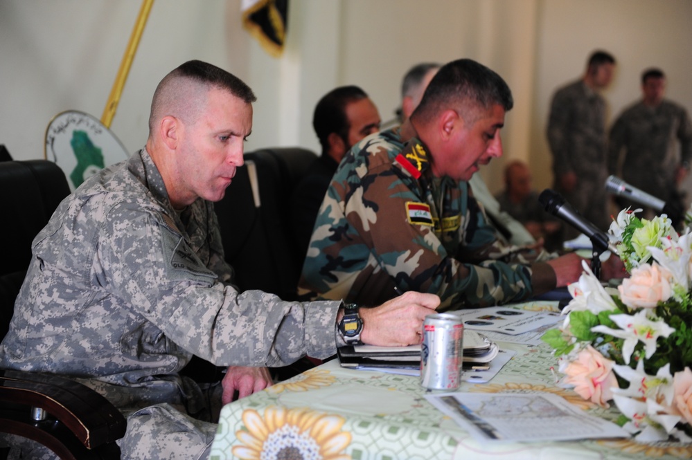 Meeting at Patrol Base Colby in Mahmudiyah, Iraq