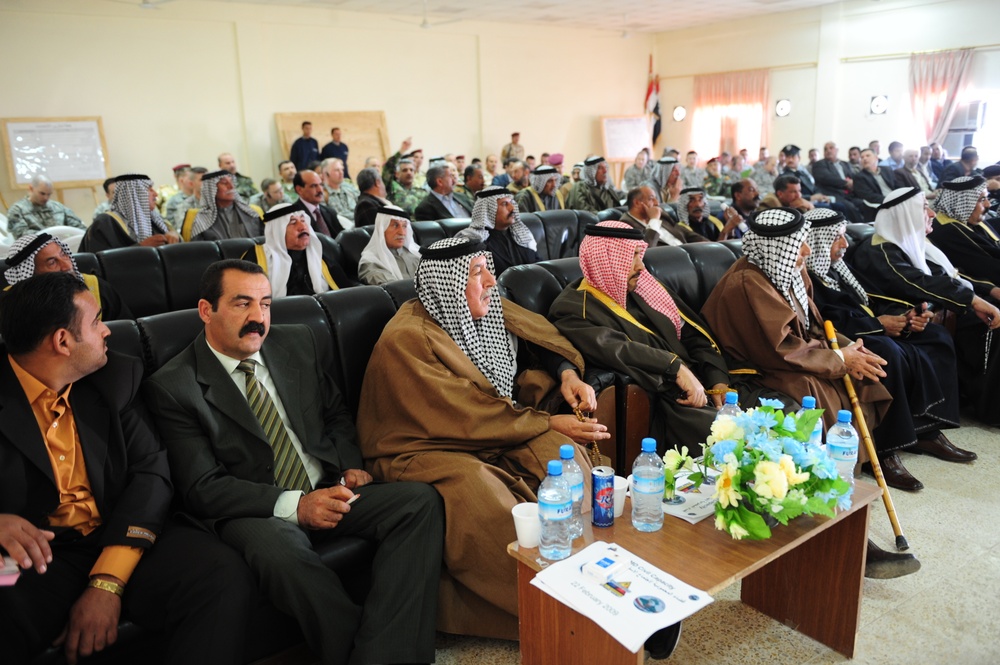 Meeting at Patrol Base Colby in Mahmudiyah, Iraq