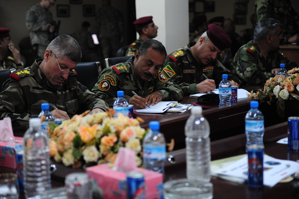 Meeting at Patrol Base Colby in Mahmudiyah, Iraq