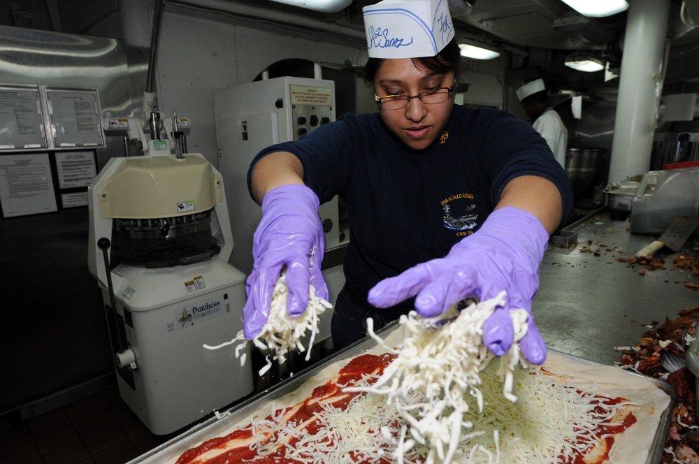 Pizza night aboard the USS Ronald Reagan