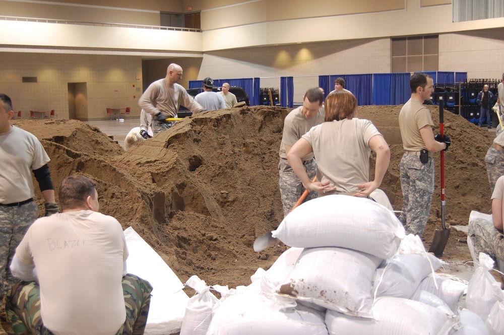 North Dakota National Guard sandbags for south Bismarck flooding