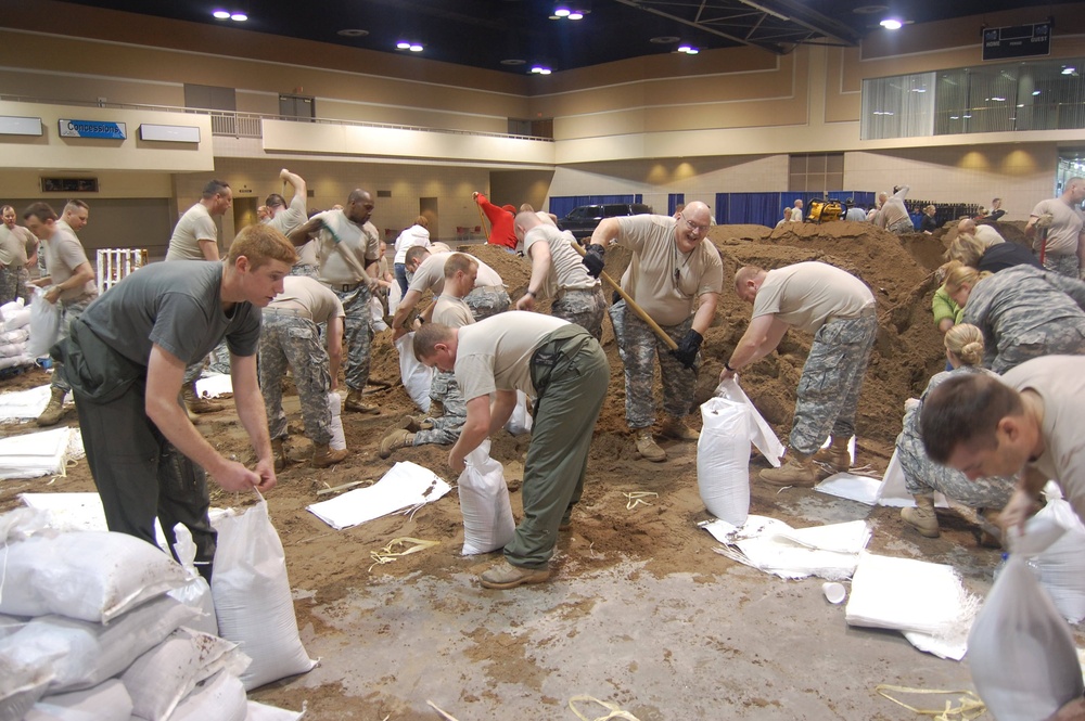 North Dakota National Guard sandbags for south Bismarck flooding