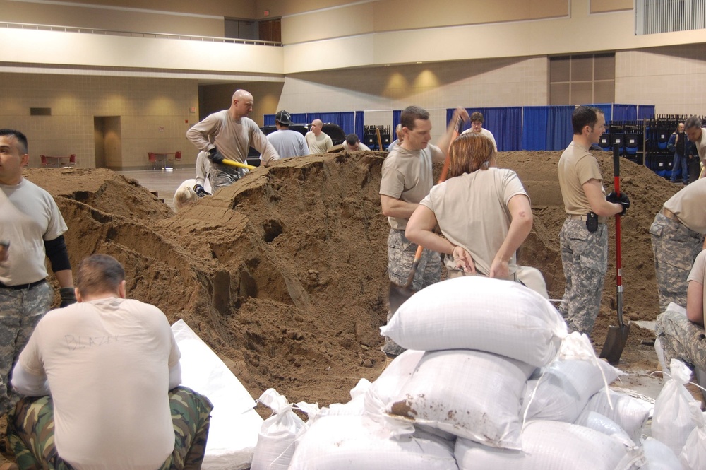 North Dakota National Guard sandbags for south Bismarck flooding