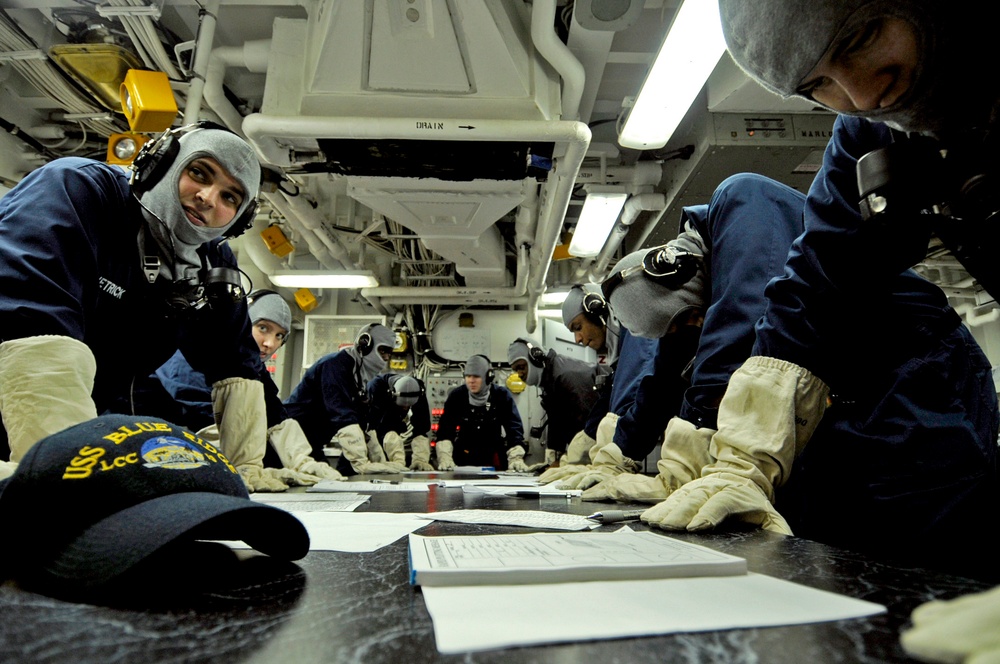 Work aboard the USS Blue Ridge