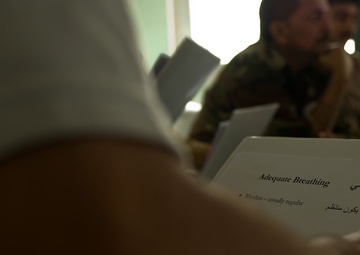 Iraqi Department of Border Enforcement agents learn basic first aid