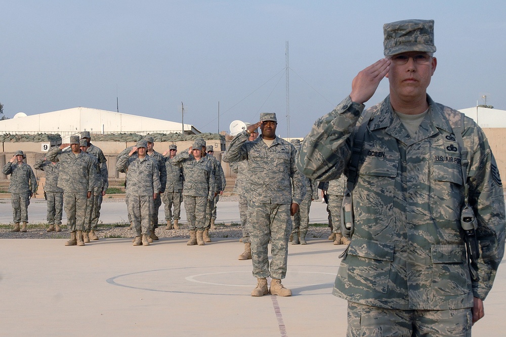 Operation Iraqi Freedom Airmen honor first Chief Master Sergeant of the Air Force with retreat