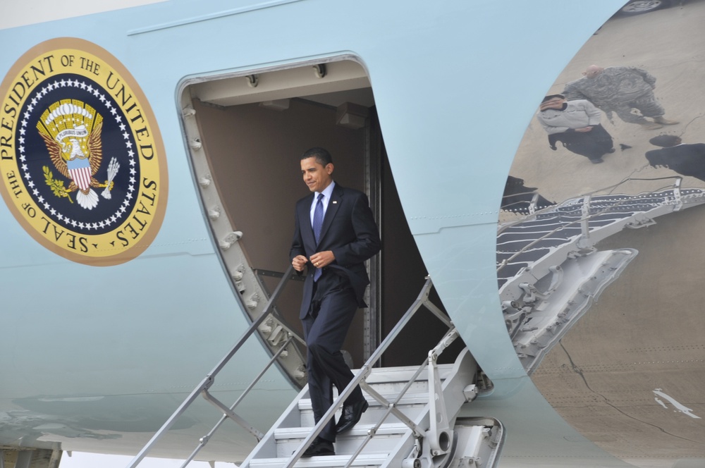 President Barack Obama Arrives at Sather Air Base