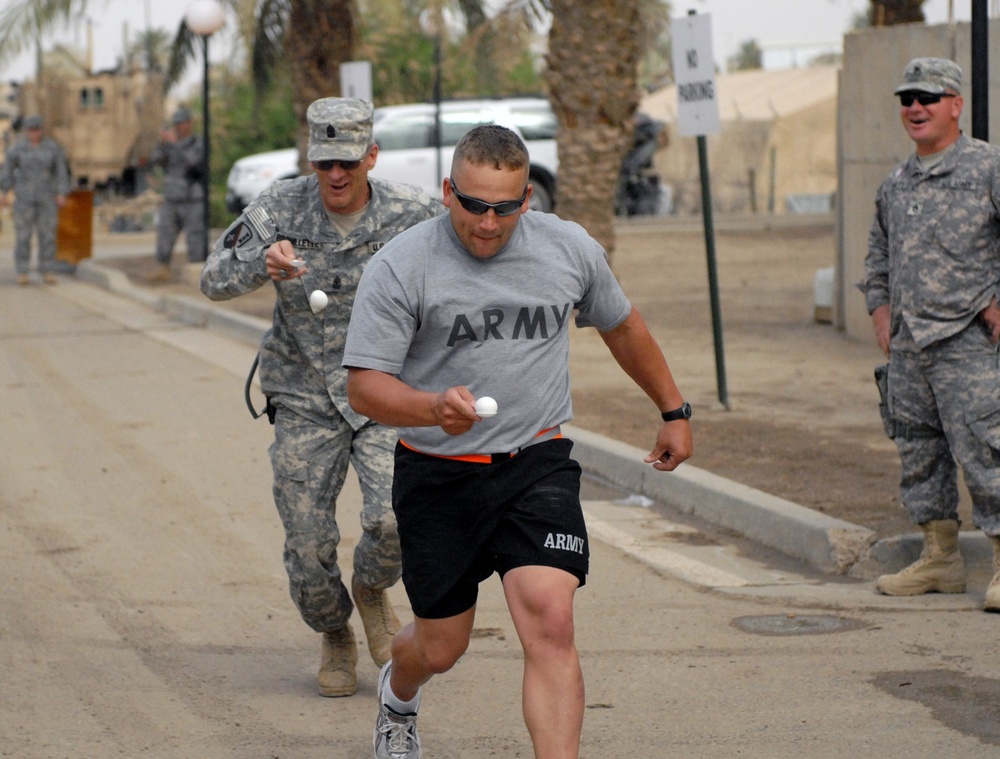 Louisiana Soldiers 'pock' eggs in Baghdad for Easter