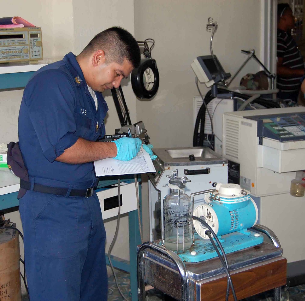 Sailors inspect equipment during Continuing Promise 2009
