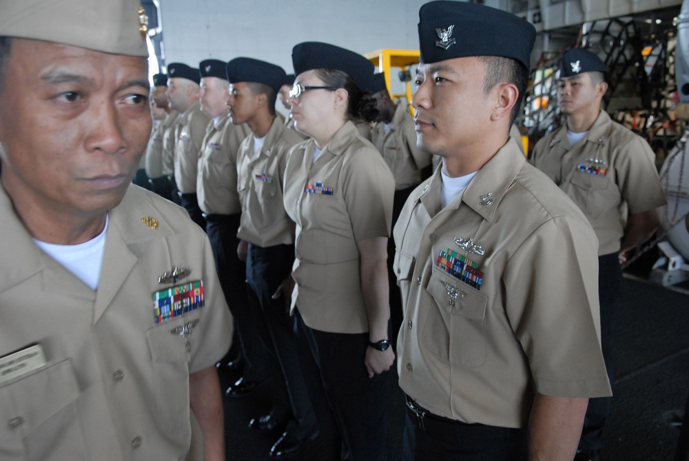 Uniform check aboard the USS Ronald Reagan