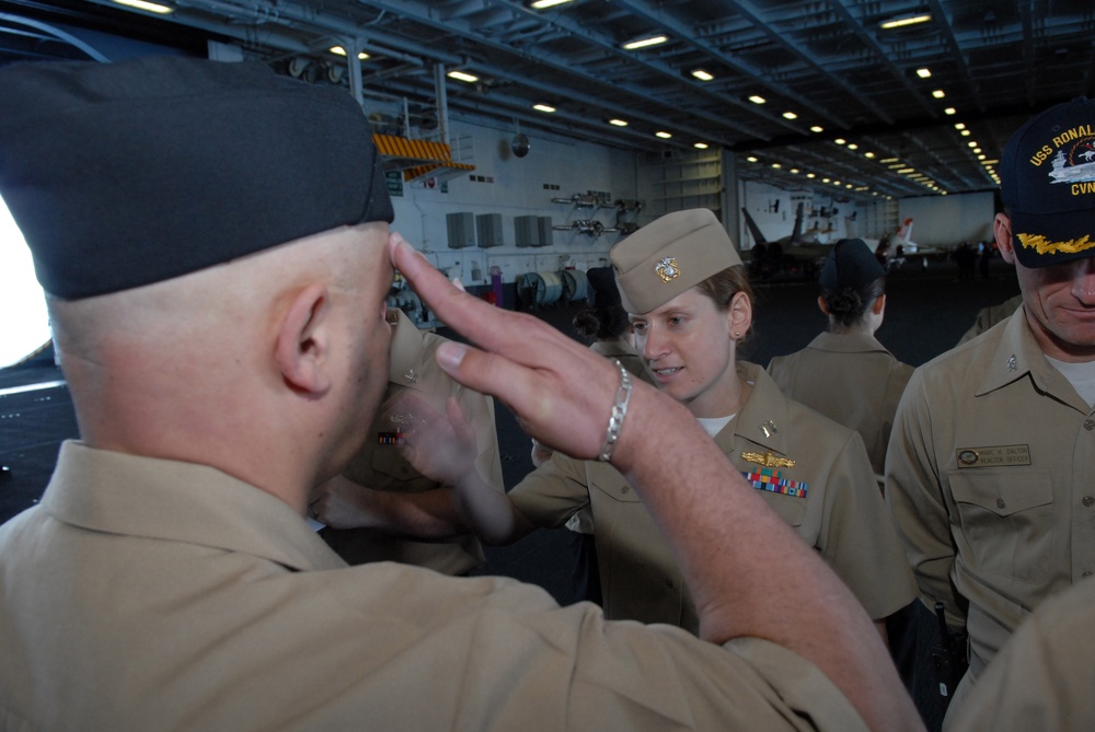 Uniform check aboard the USS Ronald Reagan