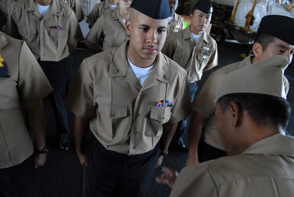 Uniform check aboard the USS Ronald Reagan