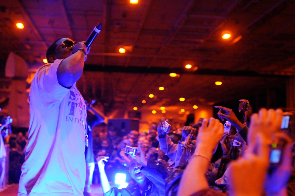 Yung Joc performs on USS Dwight D. Eisenhower