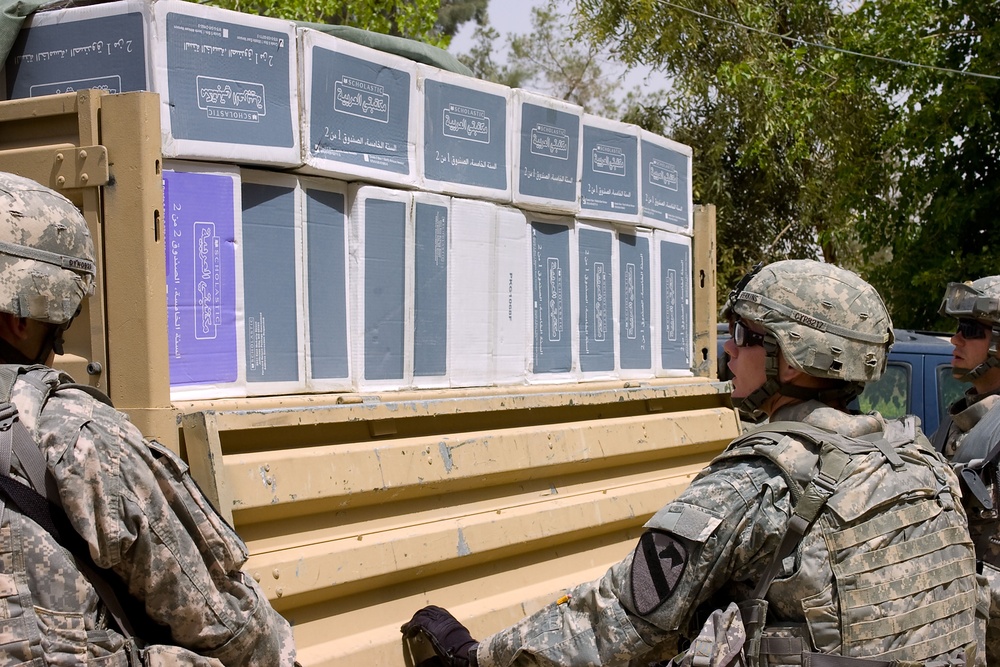 Schoolbook delivery in Kirkuk, Iraq