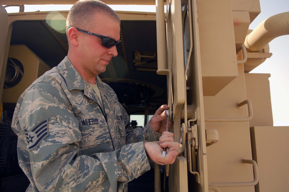 Expeditionary Logistics Readiness Squadron vehicle techs ensure Security Forces combat patrol mission, safety