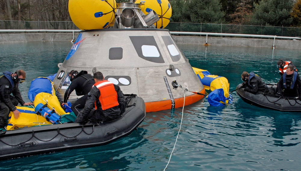 Retro Space Crew Module Undergoes Tests at Navy Facility