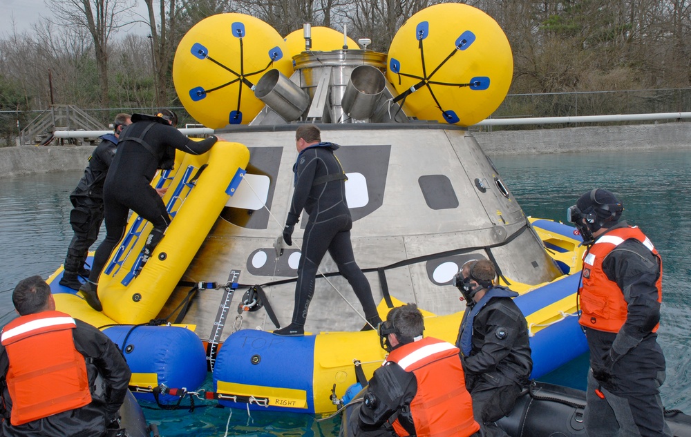 Retro Space Crew Module Undergoes Tests at Navy Facility