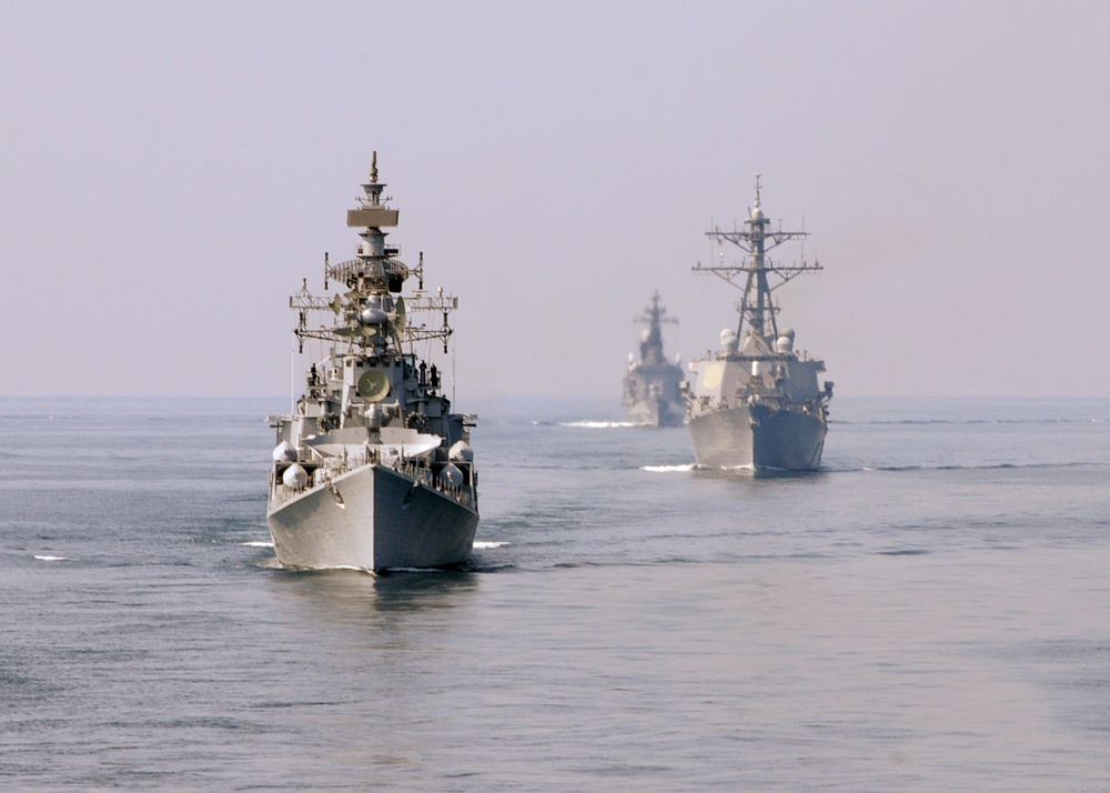 Joint destroyers underway during Exercise Malabar