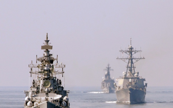 Joint destroyers underway during Exercise Malabar