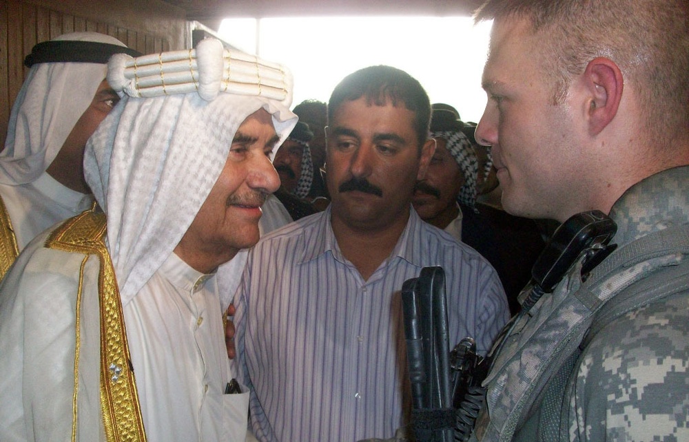 Col. Byron Freeman (left), 8th Military Police &quot;Watchdog&quot; Brigade commander, Multi-National Division – Baghdad and a native of Norfolk, Va., and Lt. Col. Thomas Byrd, commander, 93rd MP Battalion, 8th MP Bde., MND-B and a native of Marion, Ohio, spe