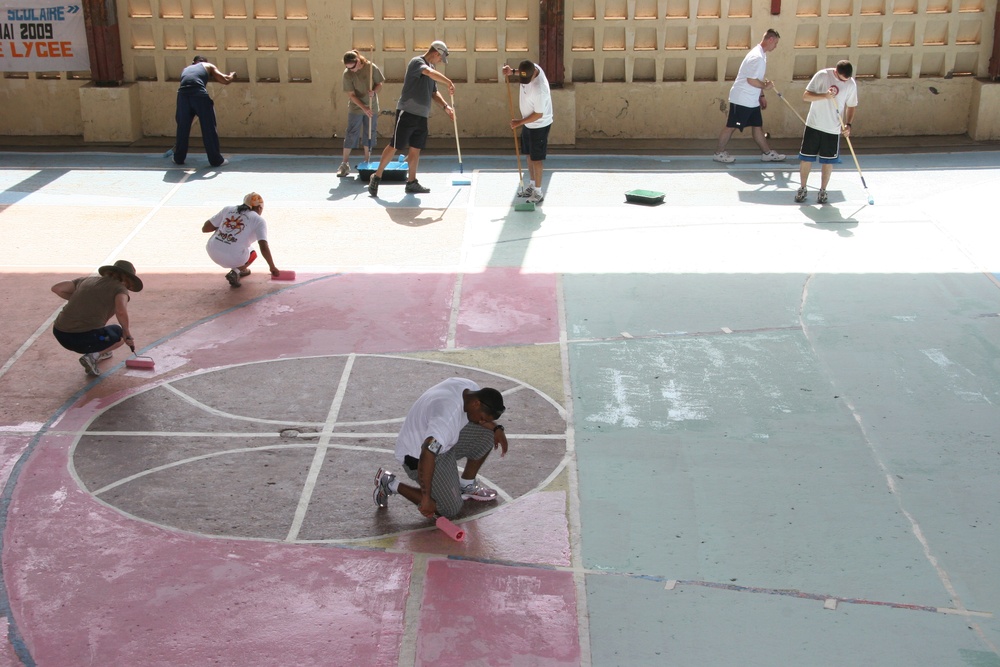 Camp Lemonier Volunteers Revitalizes  Djibouti Basketball Court