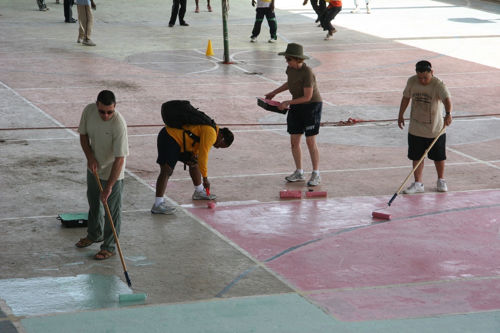 Camp Lemonier Volunteers Revitalizes  Djibouti Basketball Court