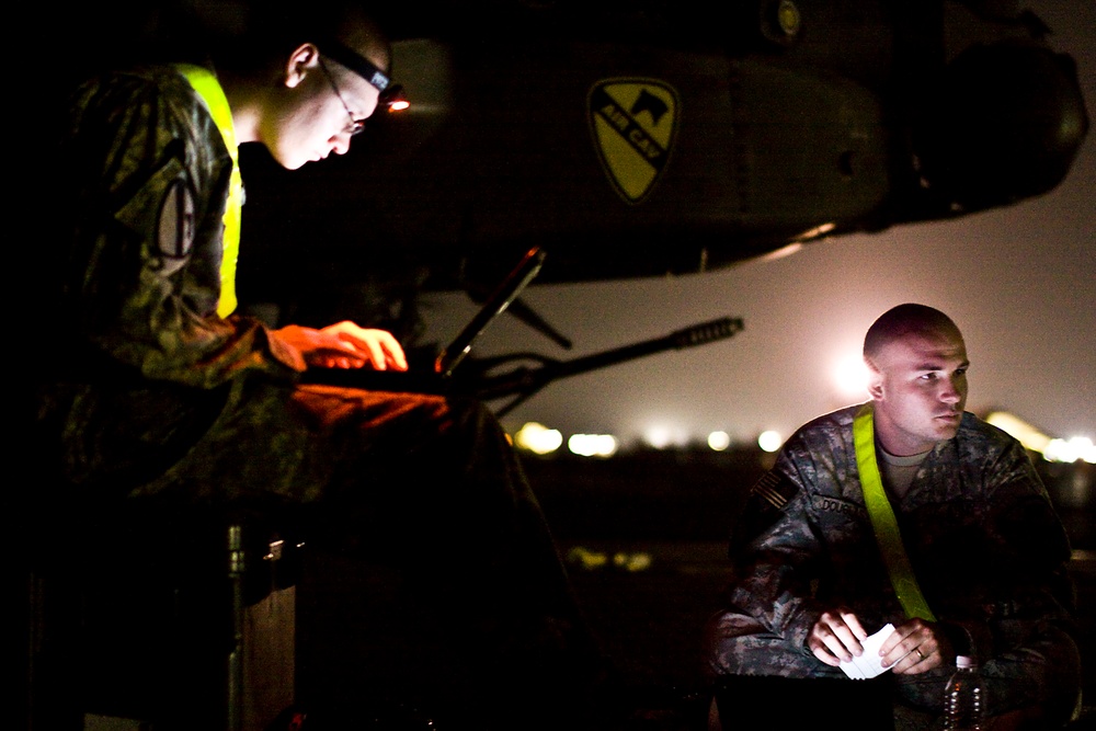 1st Air Cavalry Crew Chiefs Work Throughout the Night