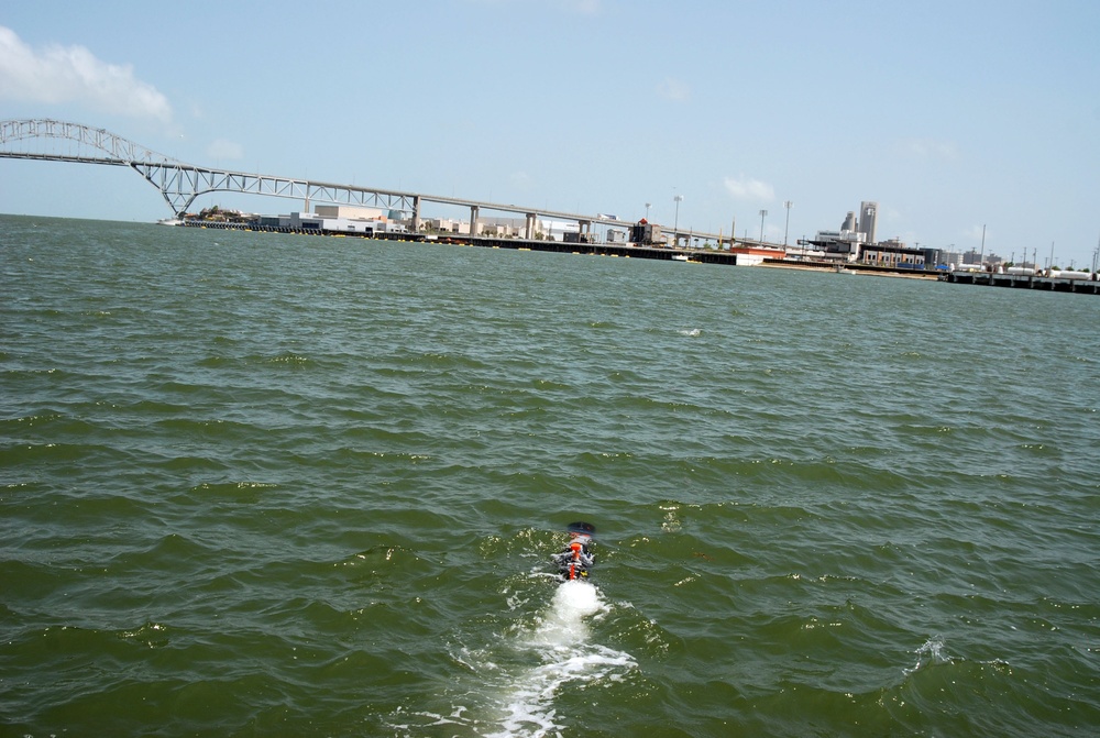 Unmanned Underwater Vehicle is launched in the Corpus Christi Shipping Channel
