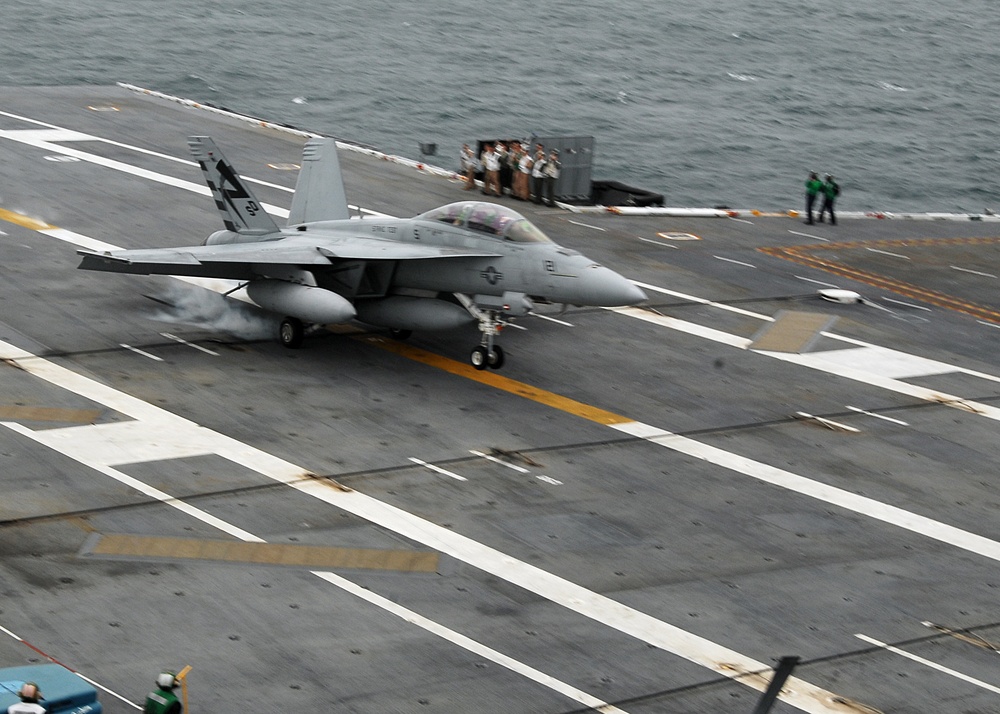 Super Hornet Lands on Aircraft Carrier