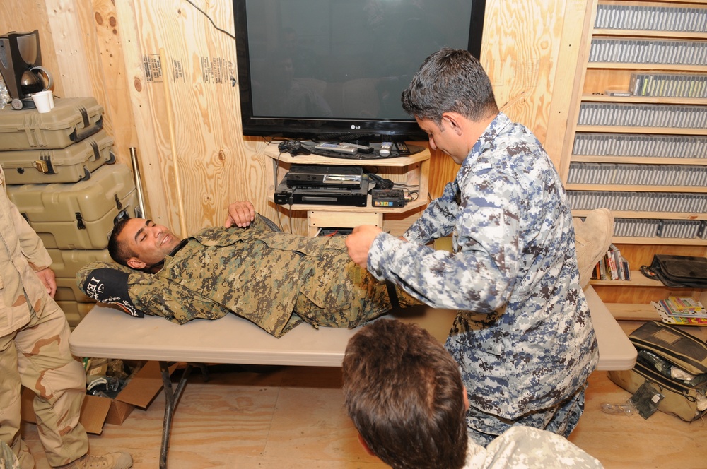 Combat Lifesaver Course given to the Iraqi Police Counter Explosive Team in Tikrit, Iraq