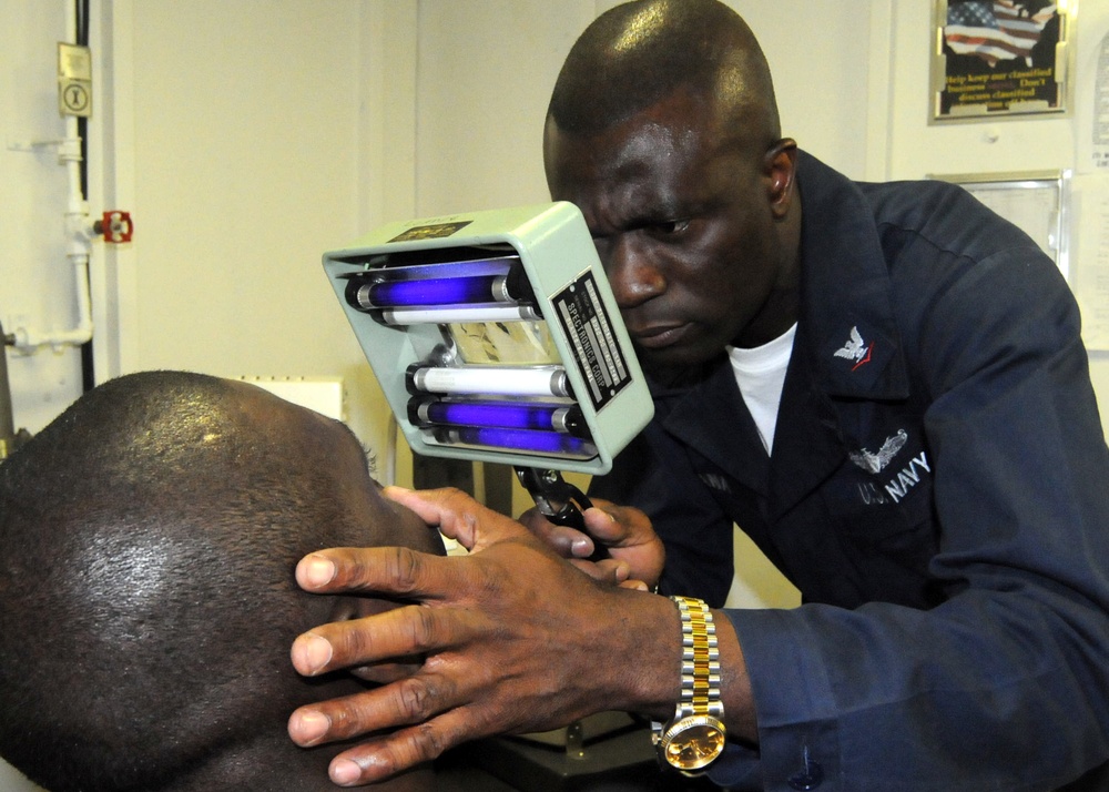Eye exam on USS Dwight D. Eisenhower