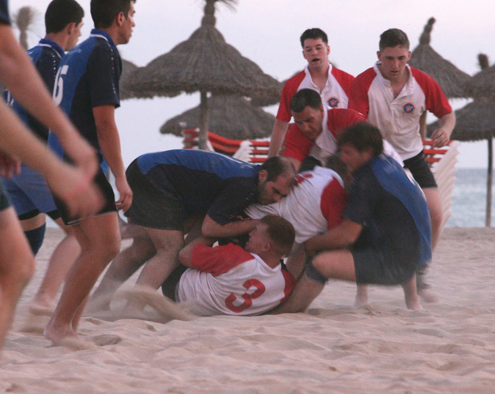 22nd Marine Expeditionary Unit rugby team plays against the Bahia Rugby Football Club in Palma de Mallorca, Spain