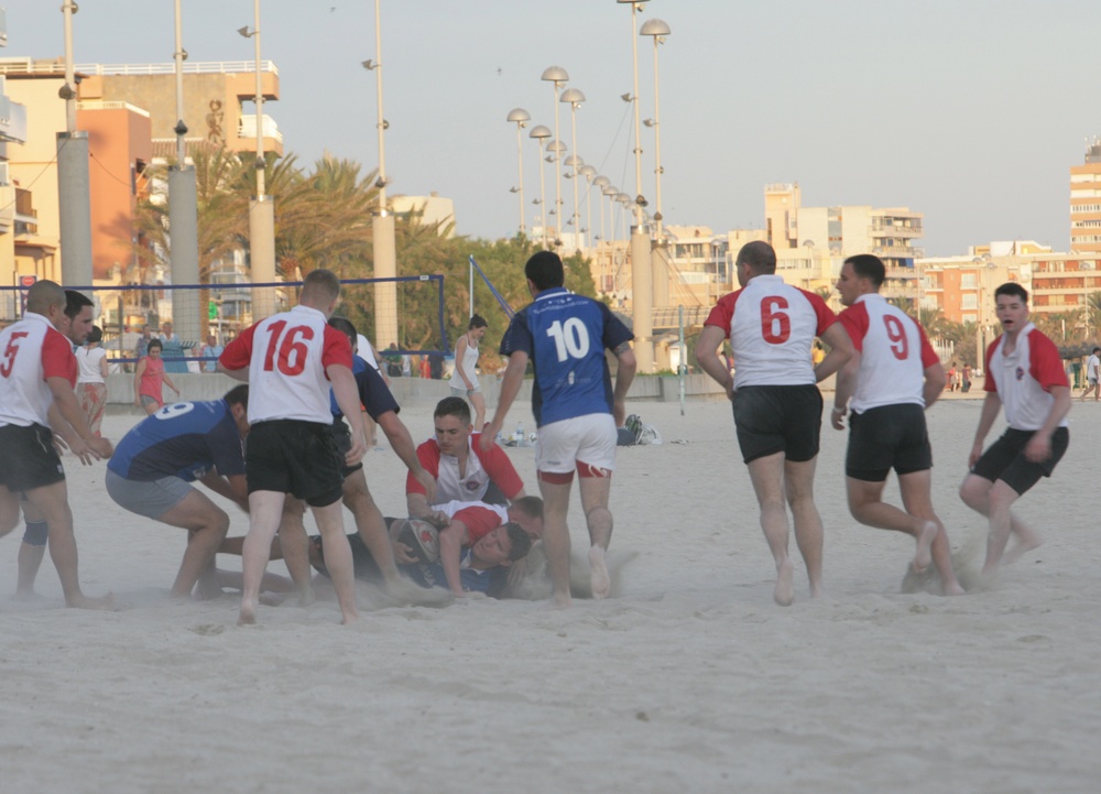 22nd Marine Expeditionary Unit rugby team plays against the Bahia Rugby Football Club in Palma de Mallorca, Spain