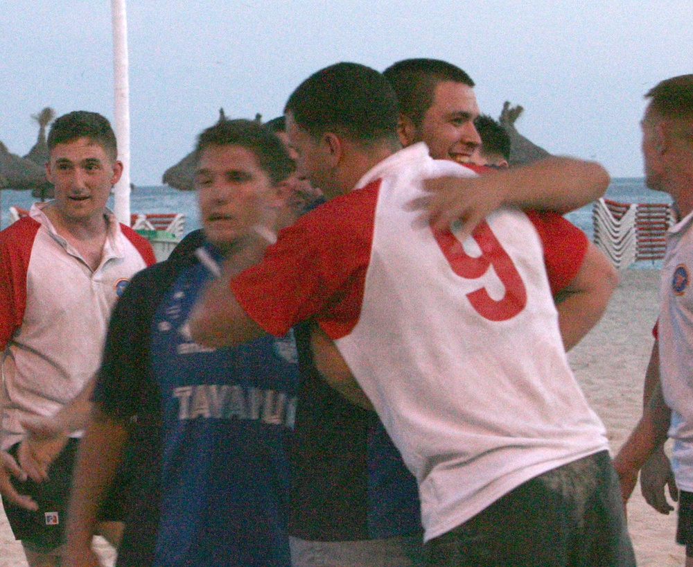 22nd Marine Expeditionary Unit rugby team plays against the Bahia Rugby Football Club in Palma de Mallorca, Spain