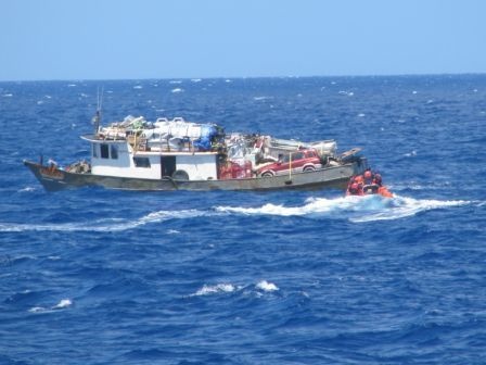 Crew From Coast Guard Cutter Key Biscayne Assists Haitian Vessel in Distress
