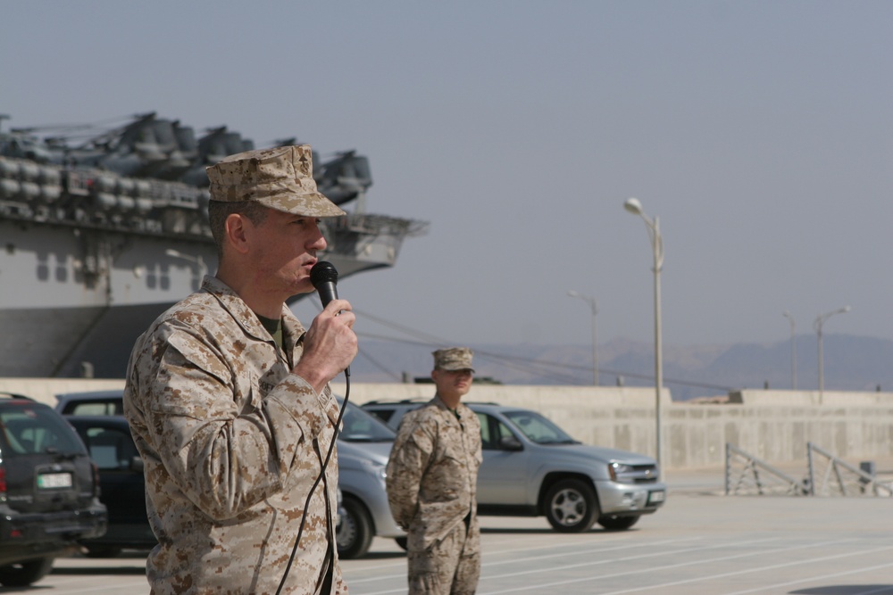 First timers from the 13th Marine Expeditionary Unit awarded global war on terrorism Expeditionary Medal