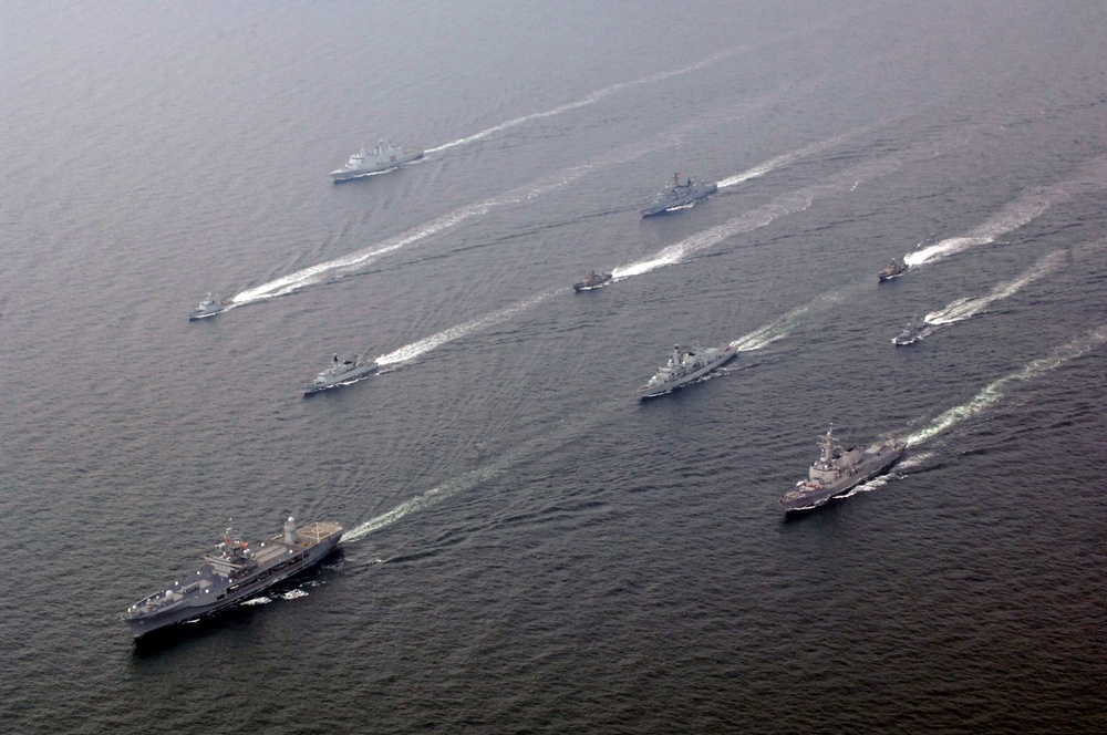 USS Mount Whitney in formation