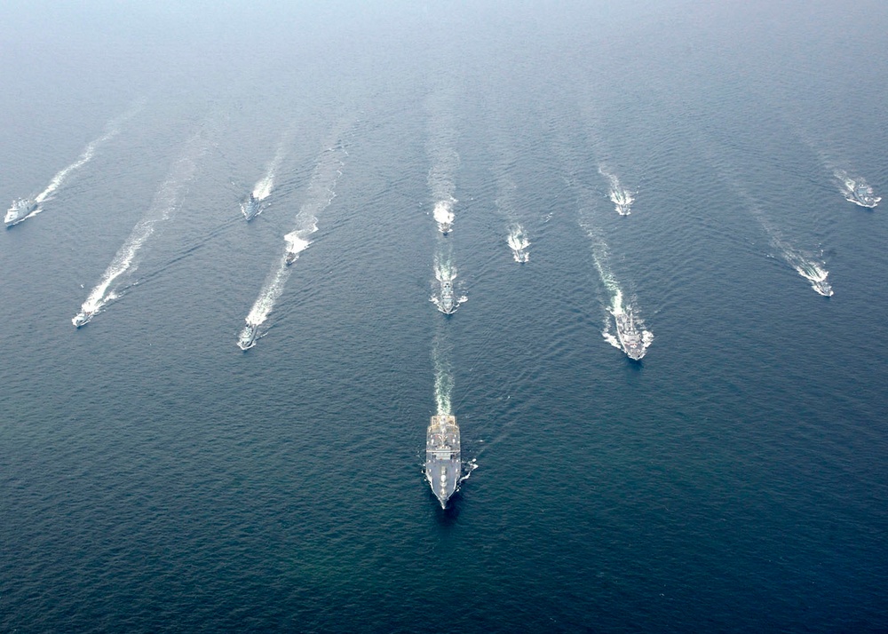 USS Mount Whitney in formation