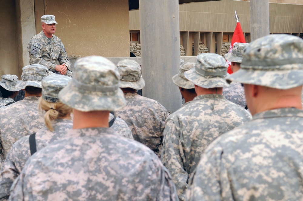 Command Sgt. Maj. Wilson Coins Soldiers in Baghdad, Iraq