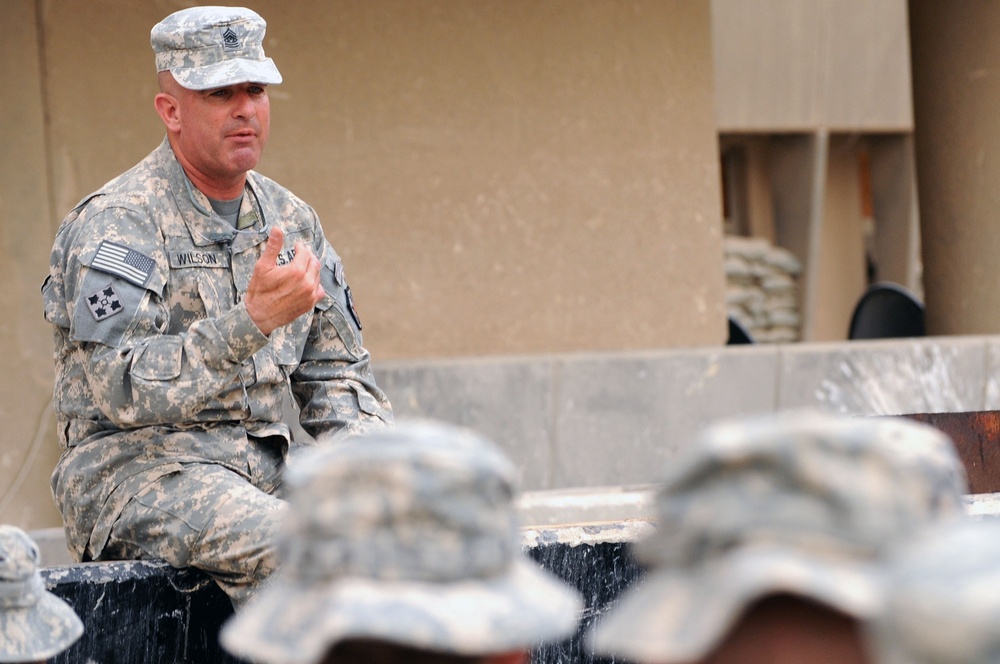 Command Sgt. Maj. Wilson Coins Soldiers in Baghdad, Iraq