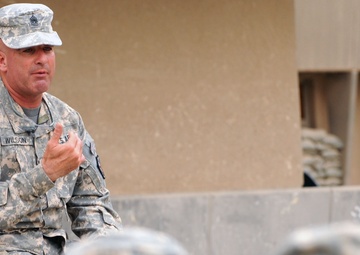 Command Sgt. Maj. Wilson Coins Soldiers in Baghdad, Iraq
