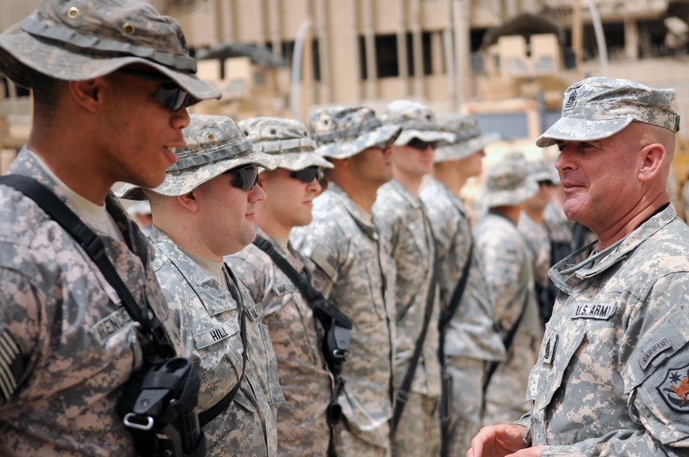 Command Sgt. Maj. Wilson Coins Soldiers in Baghdad, Iraq